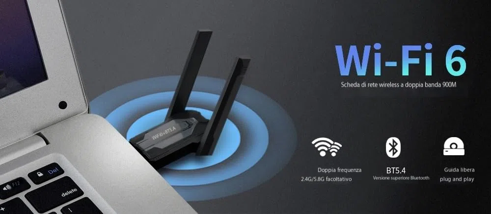 Adaptador WiFi 6 Bluetooth 5.4 USB 2 en 1, doble banda 2,4/5 GHz ax900 Mbps para PC/portátil/escritorio, adaptador WiFi Bluetooth mini USB sin controlador, compatible con Windows 7/10/11