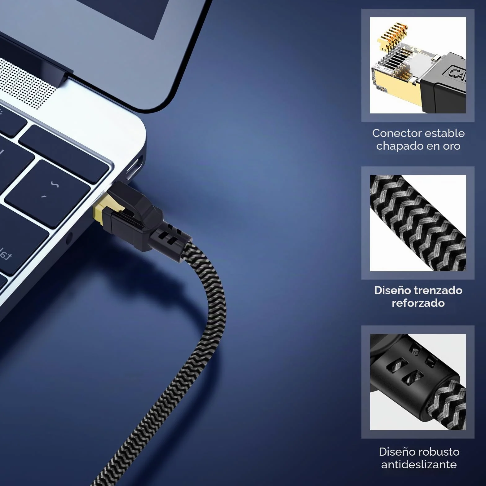 Cable Ethernet Cat 8 5 Metros, Cable de Red Cat 8, Cable Internet RJ45, Cable LAN Alta Velocidad 40Gbps 2000MHz, Ethernet Cable Trenzado Compatible Cat 7 Router Modem WIFI