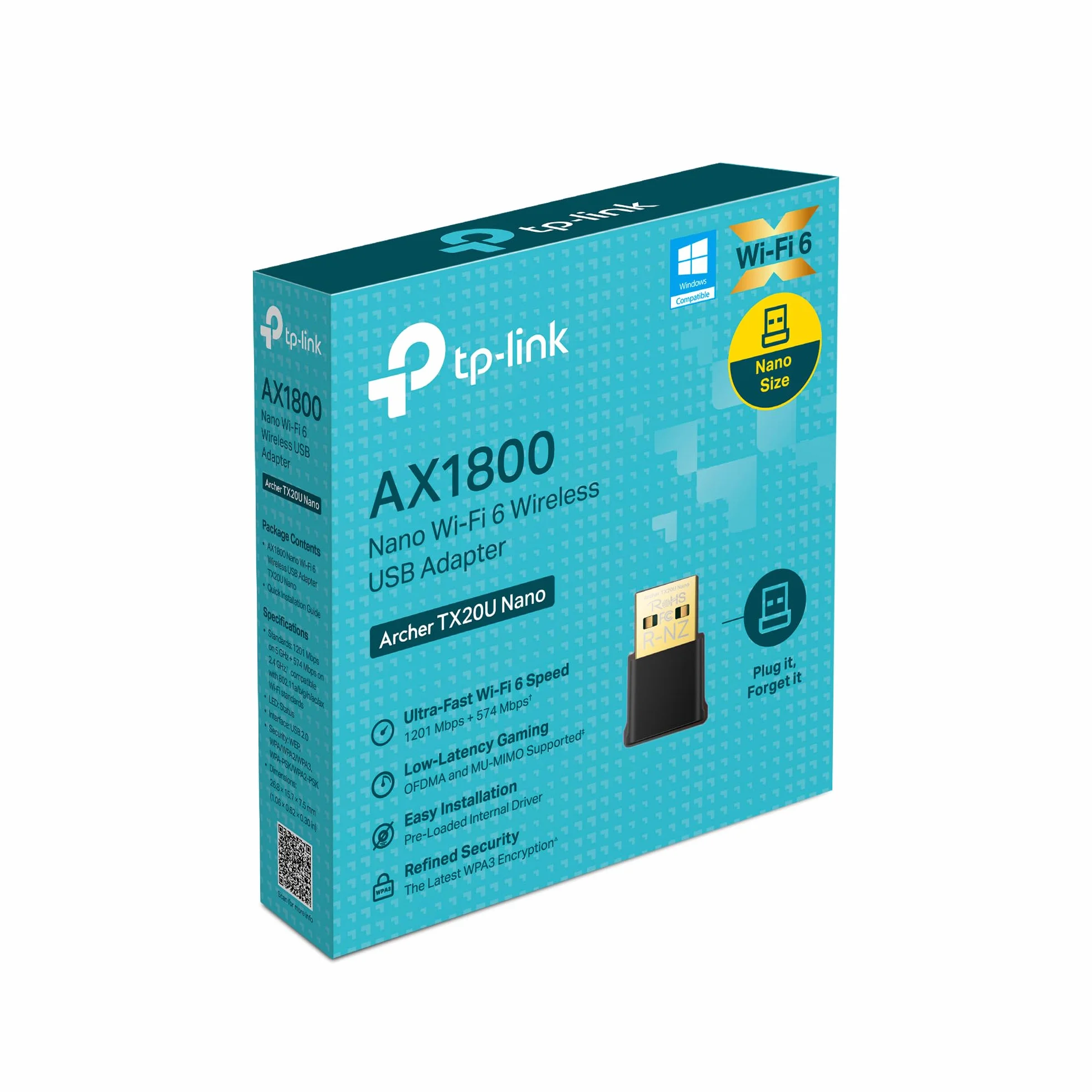 TP-Link Archer TX20U Nano| Adaptador USB WiFi6, Banda Dual AX1800, Menor latencia y Red más Segura, Controlador precargado, Solo conéctelo e instálelo, diseño Nano, Negro