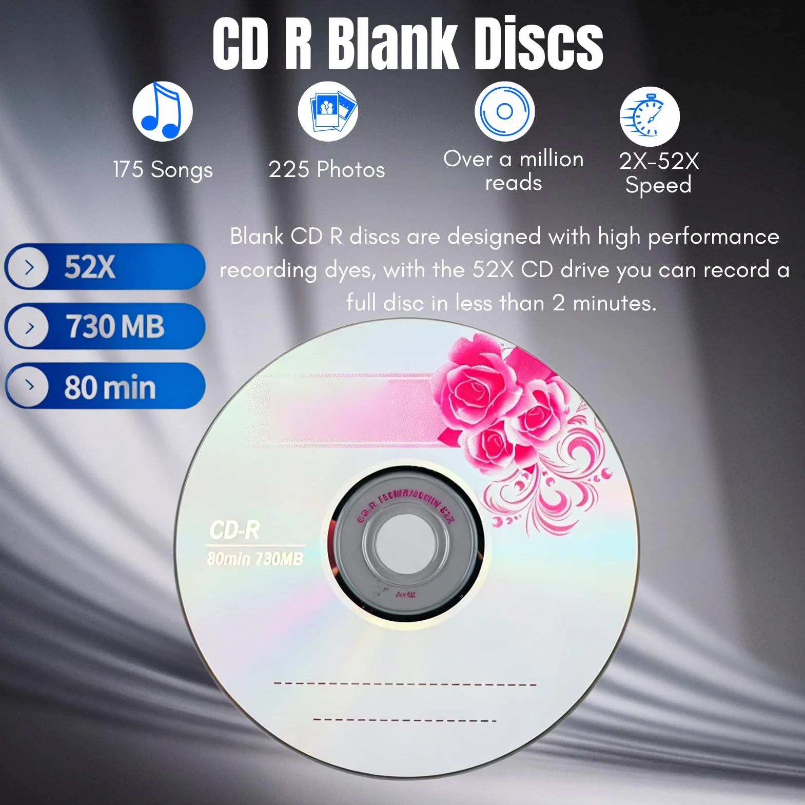 CD R Discos en Blanco 52X 730 MB Disco grabable CD en Blanco para almacenar imágenes Digitales Datos de música (10 Uds.)