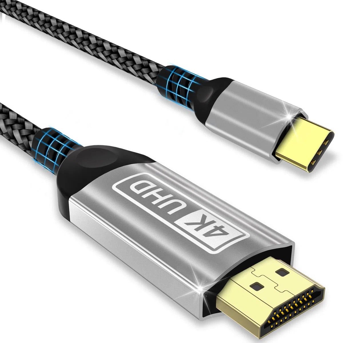 Cable HDMI a USB C 3 Metros, Cable USB C a HDMI 4K UHD Thunderbolt 4/3 Tipo C a HD-MI Kable Compatible con i Phone 15/16 Pro, Mac-Book Pro/Air, i Pad Pro, Sam-sung Galaxy S24/S23, Gris, 3m