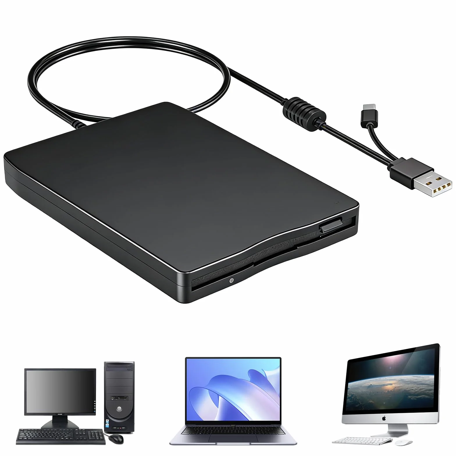 GBKDQQ Unidad de disquete externa USB portátil FDD 1,44 MB 3,5 pulgadas: Slimline Floppy Disk Drive Lector de tarjetas externas Accesorios de ordenador Extraíble Externo Compatible con PC y MAC, Plug