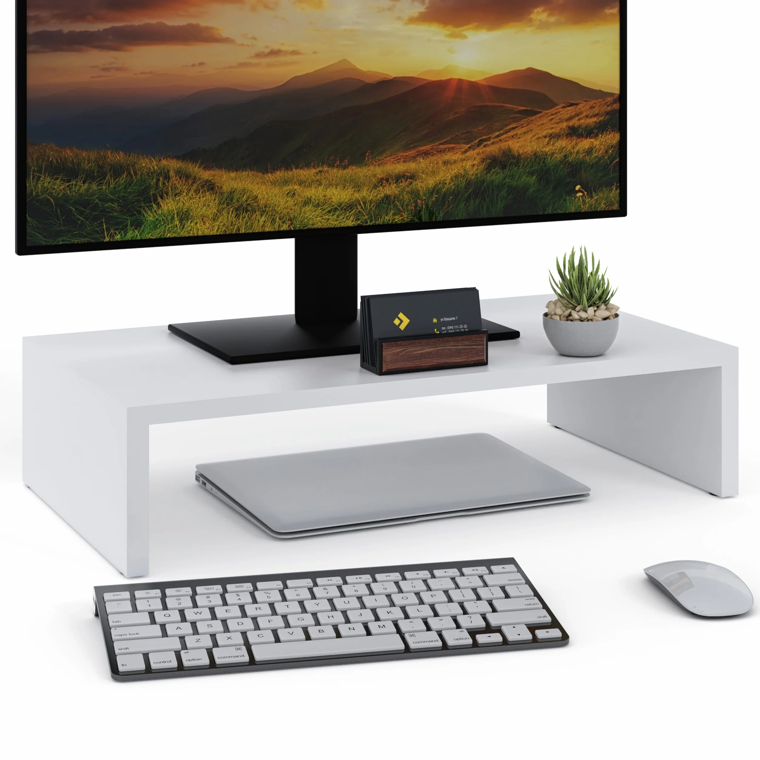 Soporte para Monitor, Elevador Monitor, Soporte para Laptop, Soporte para Computadora, Soporte para Impresora con Estante de Almacenamiento, ideal para tu Oficina en Casa, Blanco