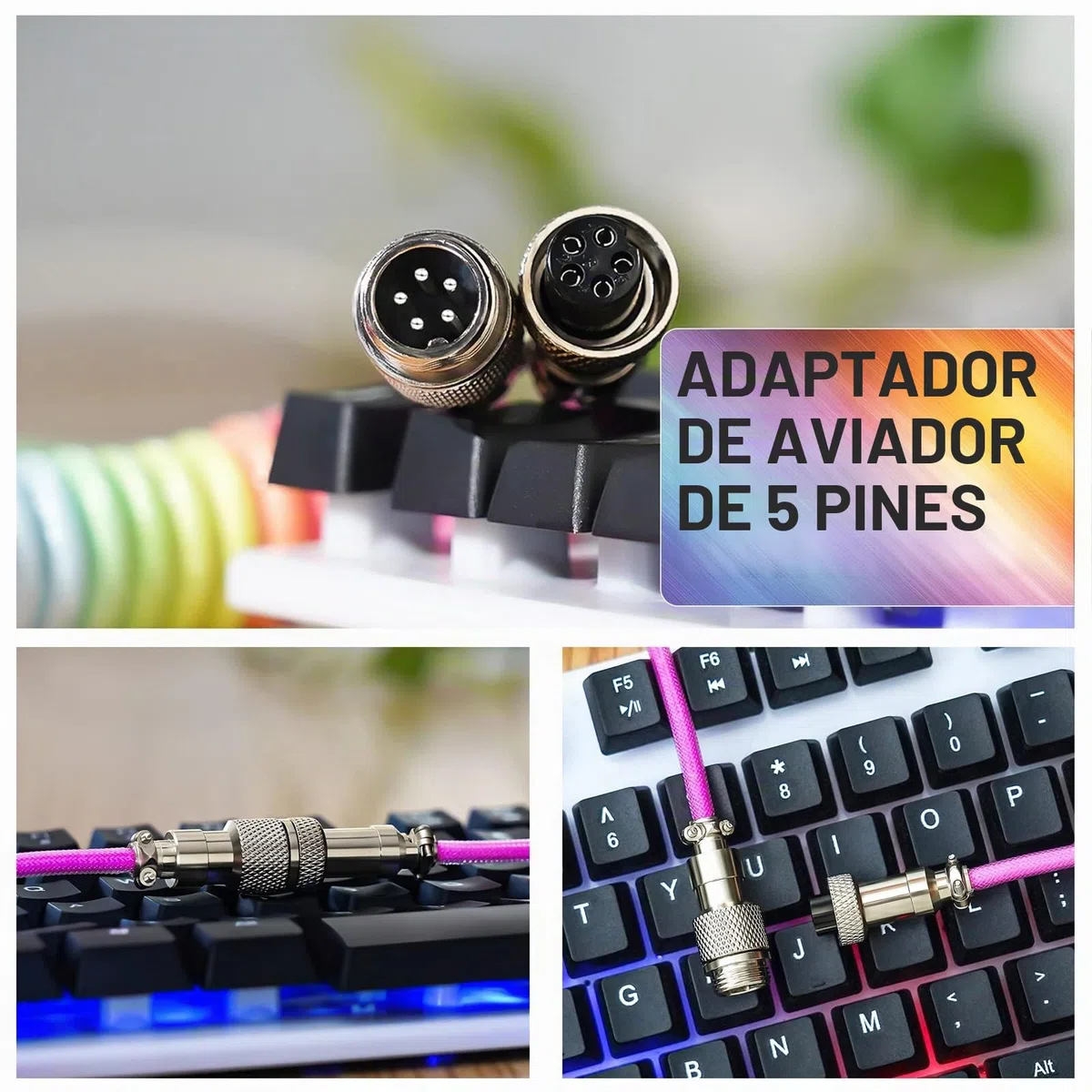 Twozoh Cable Espiral Mecánico teclado USB C, Trenzado desmontable Aviador doble manga tipo C Cable de teclado mecánico (Blanco)