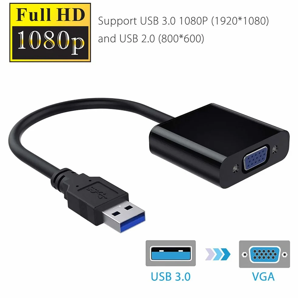 RGBS USB 3.0 A VGA Adaptador convertidor, 1080P USB a VGA Tarjeta gráfica de vídeo Pantalla Externa Cable Adaptador para PC Laptop Windows 7/8/8.1/10/etc, NO Sistemas de Apoyo Mac