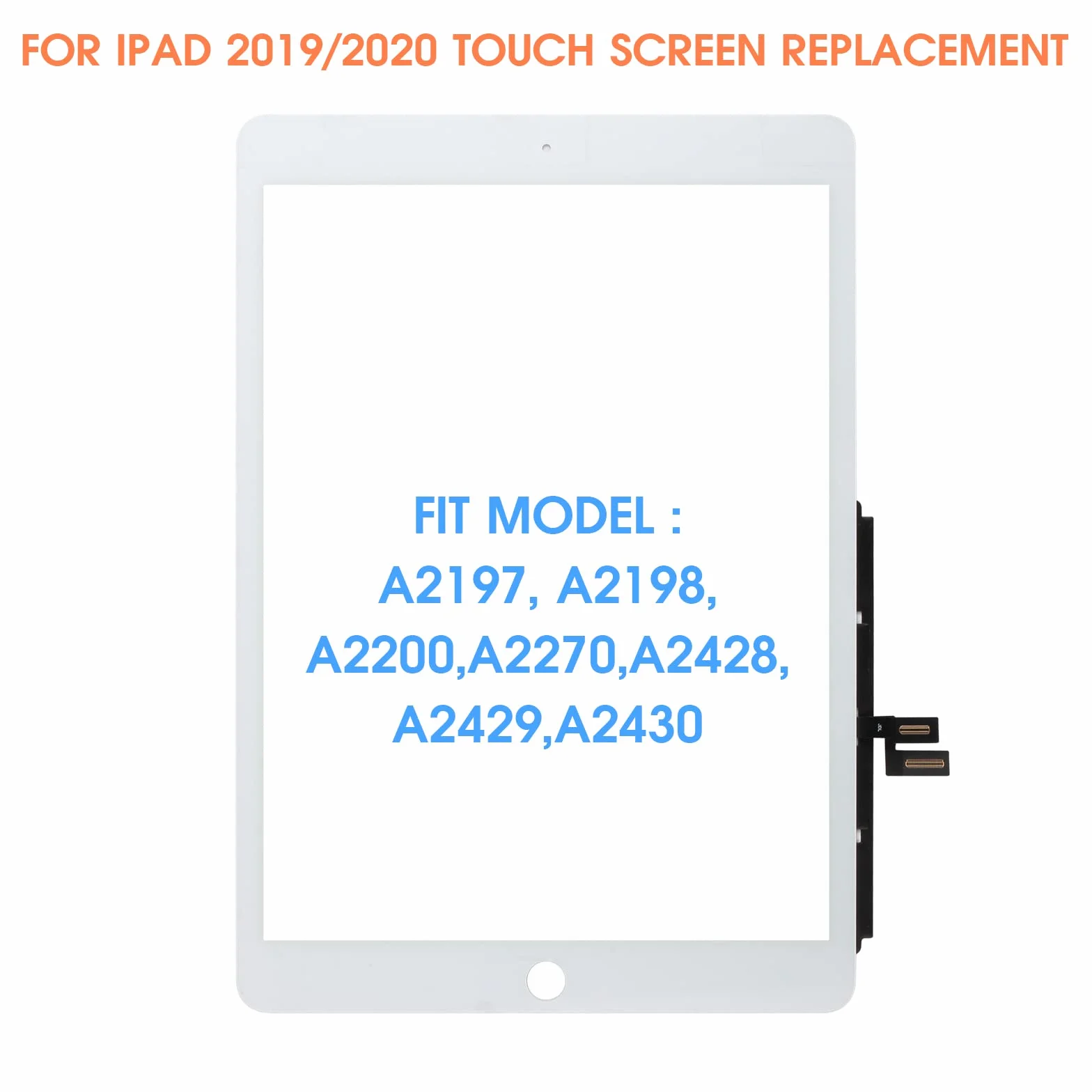 Pantalla táctil para iPad 7/8 10.2 pulgadas 2019 2020 7th 8th digitalizador panel táctil kit piezas de reparación, sin botón de inicio, para iPad A2197 A2198 A2200 A2270 A2428 A2429 A2430 (no LCD)