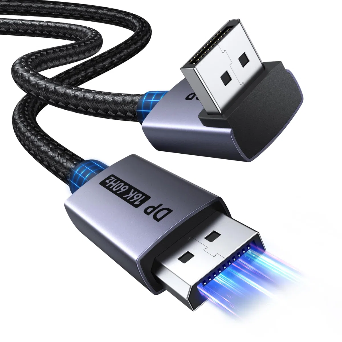 UGREEN 16K Cable DisplayPort de 90° 16K 60Hz 8K 120Hz Cable DP a DP 2.1 80Gbps FreeSync G-Sync DSC 1.2a Nylon Trenzado Aluminio Compatible con Monitor Proyector HDTV Tarjeta Gráfica Gaming (2M)