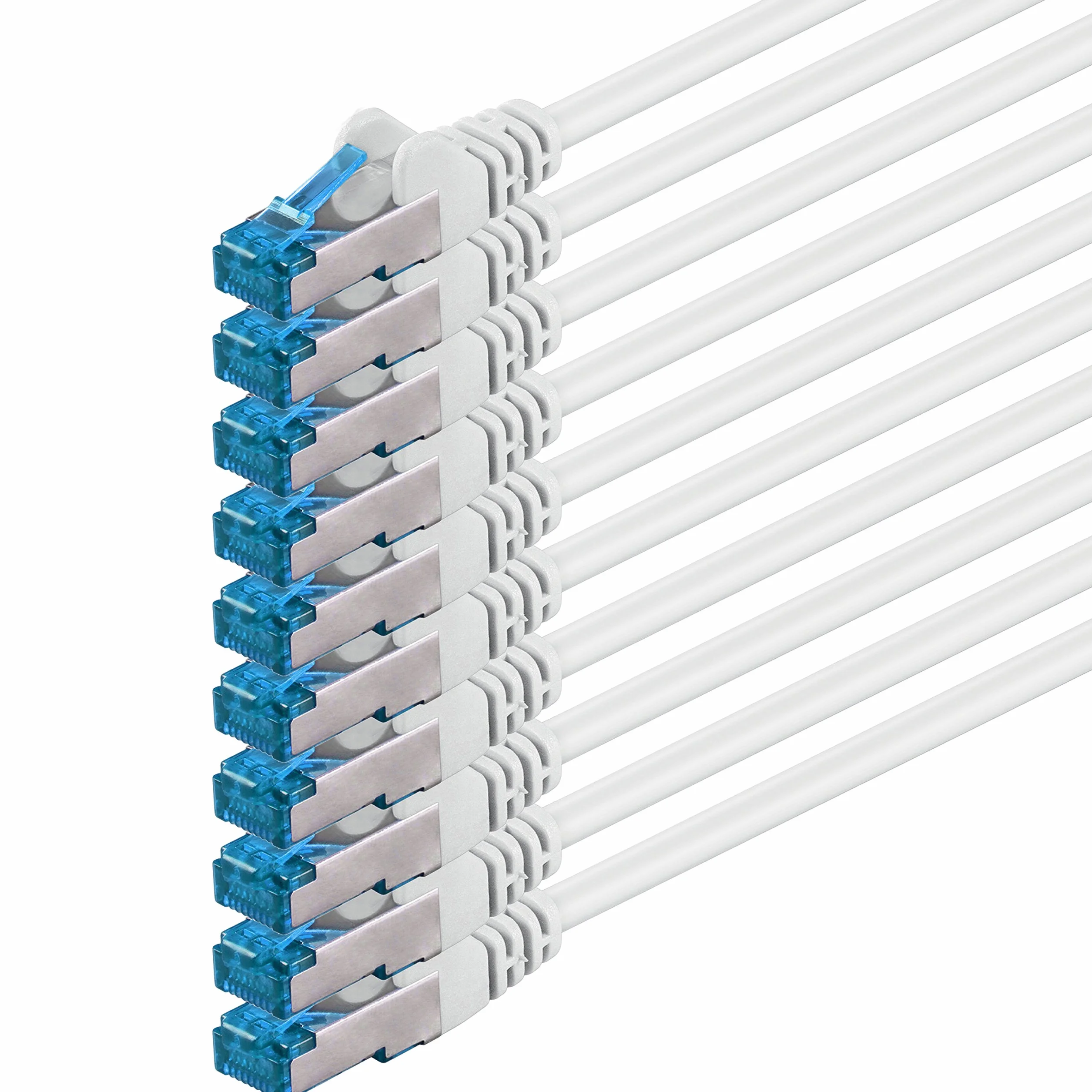 1,5m Cable de Red, Cable Ethernet y LAN SFTP PIMF Cat6a - transmite hasta 10 Gigabit por Segundo y es Adecuado para switches, routers, módems con Entrada RJ45, blanco - 10 piezas