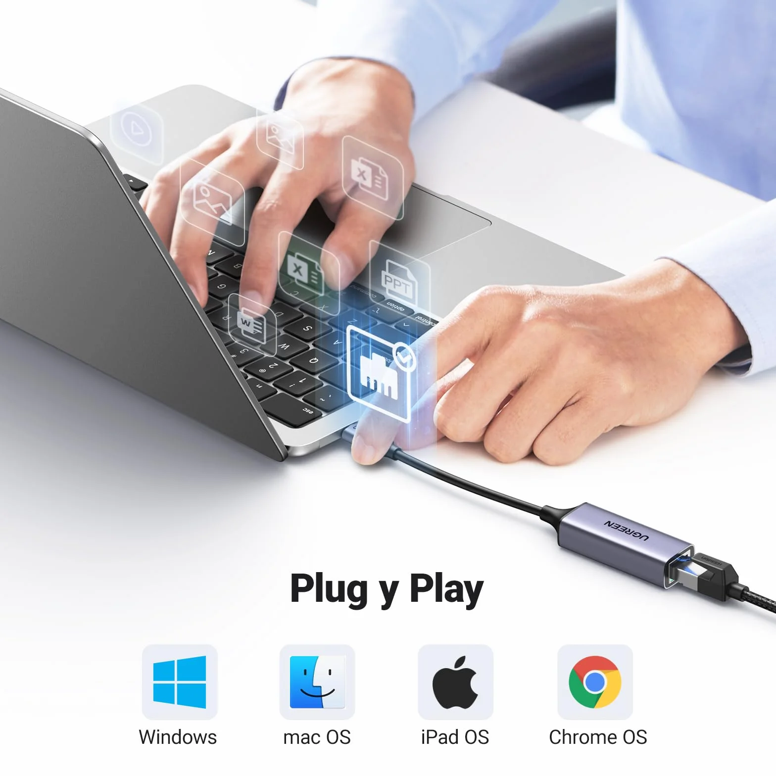 UGREEN Adaptador USB C a Ethernet Tarjeta de Red a RJ45 Gigabit 1000Mbps Adapter Type-C LAN Compatible con iPhone 17 Pro MAX Air 16 15 iPad Pro Galaxy S24 S23 S22 Xiaomi 13 Macbook Pro Air iMac Pro