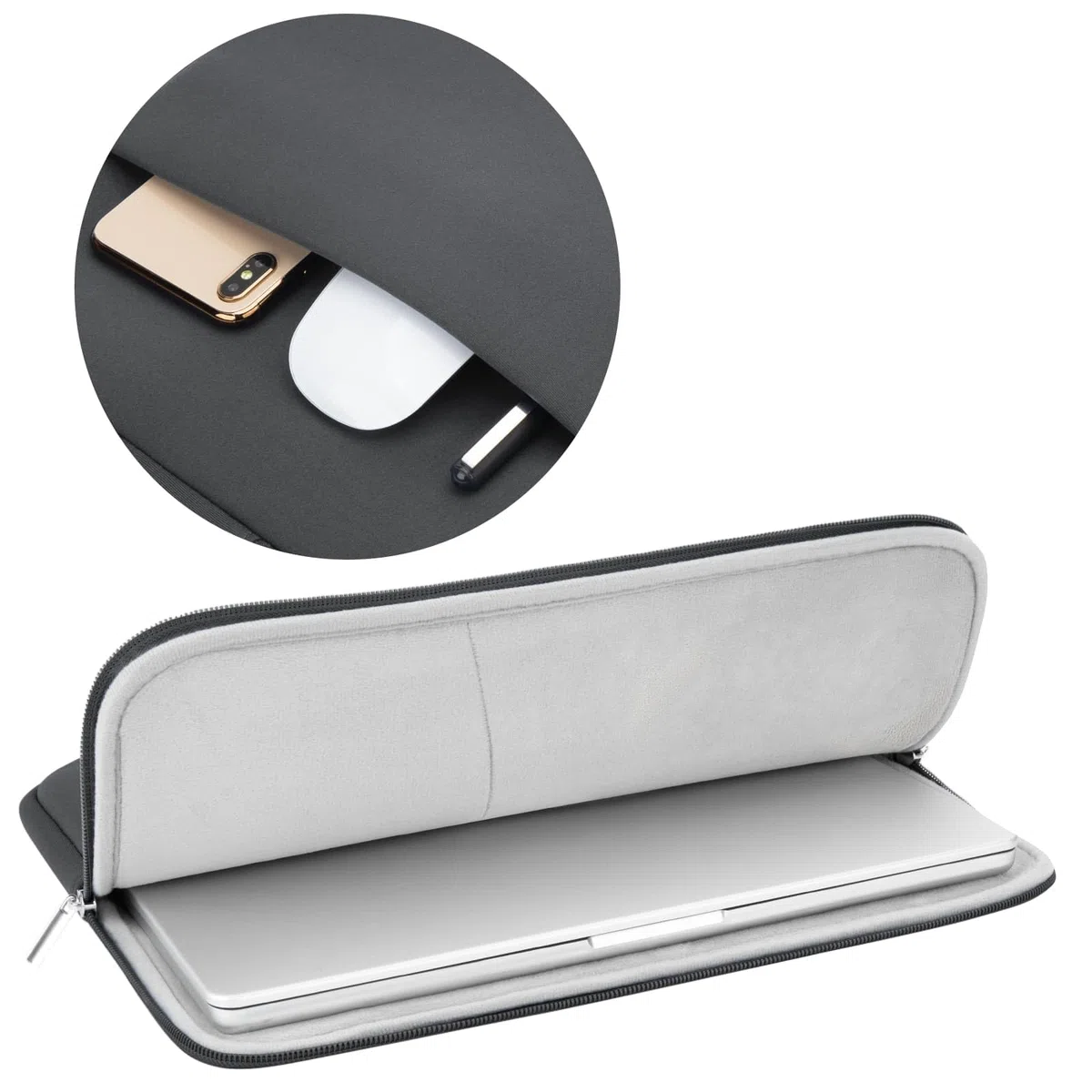 RAINYEAR Funda para Portátil con Bolsa de Accesorios de Bolsillo Compatible con Notebook Chromebook de 13,3 Pulgadas, Macbook Air Pro de 13 Pulgadas A1369 A1466 A1278(Gris,Versión Mejorada)