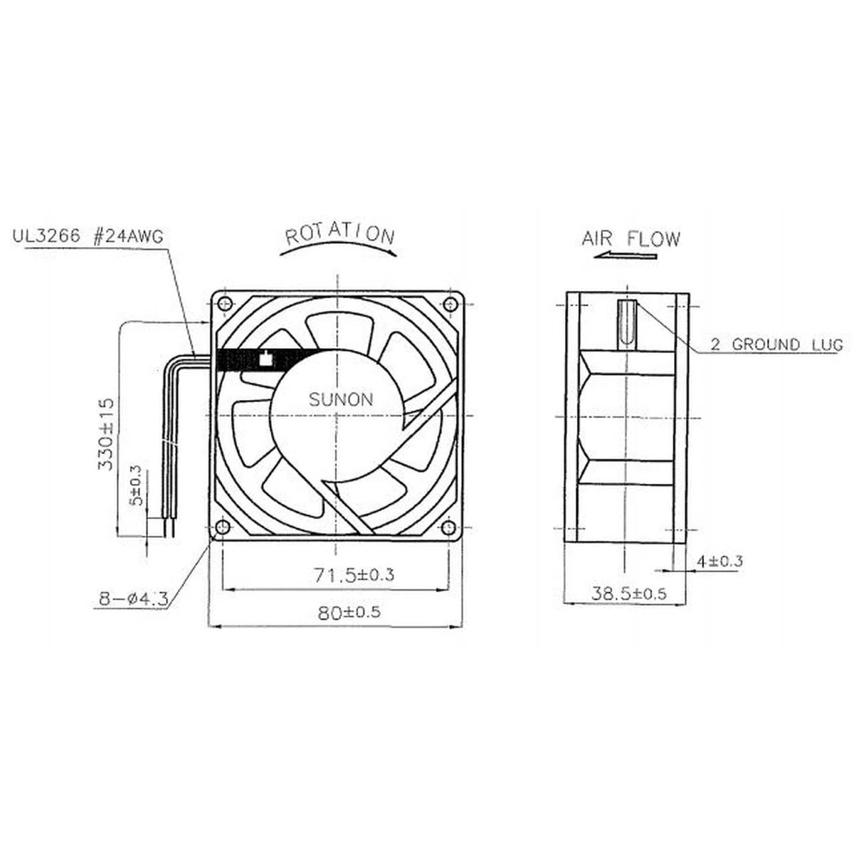 Ventilador Ventilador 230 V AC 18 W 80 x 80 x 38 mm 39 m³/h 2300 U/Min 39 m³/h Sunon SF23080A2083HSL