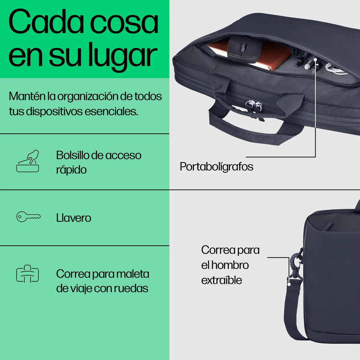 HP Maletín Everyday para Portátil de 16", Fabricado con Poliéster Reciclado 600D, 12L, Compartimiento Acolchado, Resistente al Agua, Correa de Hombro Extraíble, Gris