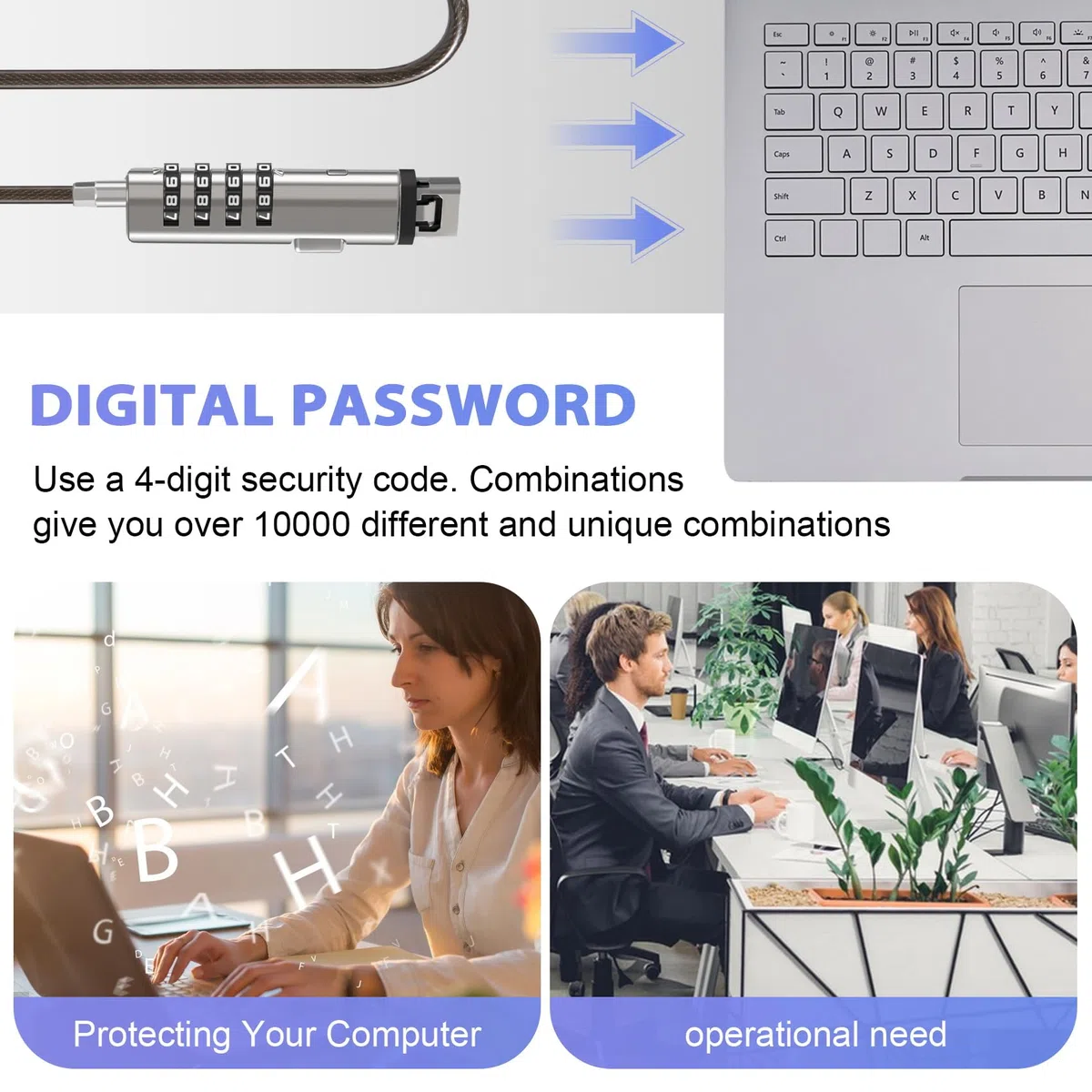 4 Bloqueo de cable de seguridad para ordenador portátil USB un bloqueo universal digital para ordenador portátil