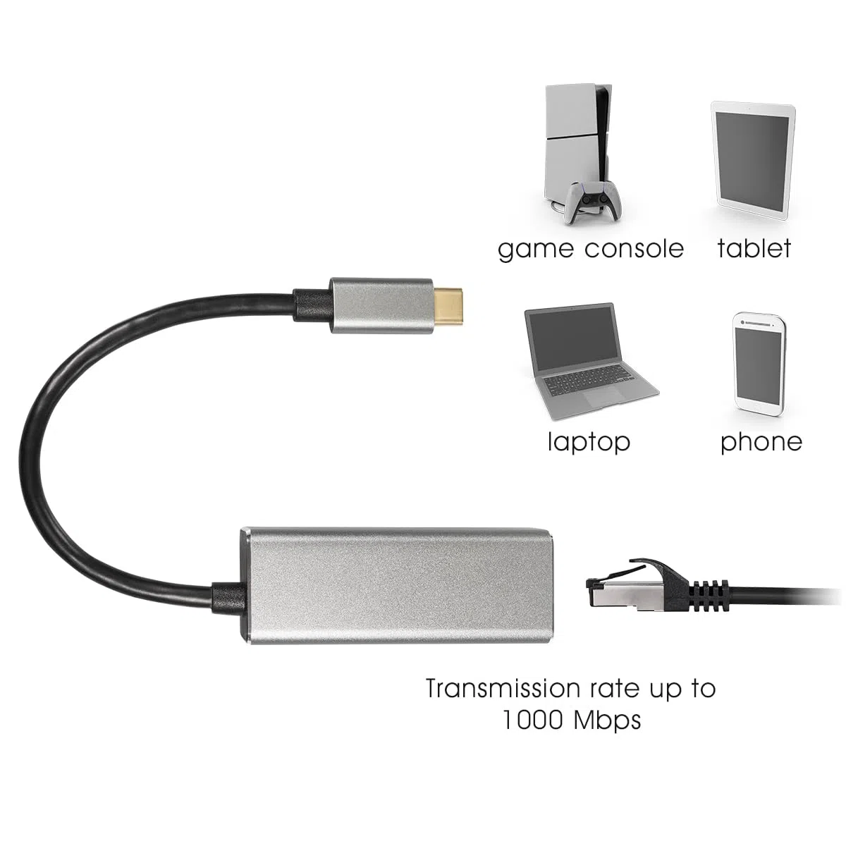 MAXTRACK Adaptador USB C LAN - Adaptador Ethernet USB-C a RJ45, Adaptador Ethernet USB-C de 1 Gbit/s, Compatible con MacBook, iPad Pro, portátiles, Carcasa de Aluminio, contactos Dorados, Plug & Play