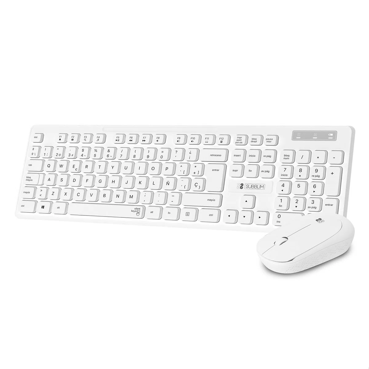 SUBBLIM Combo Teclado y Ratón Business Slim Silencioso Inalámbrico 2.4G Blanco Teclas Planas Resistente A Salpicaduras Merge Technology Diseño Delgado Y Completo Ratón Inalámbrico Ergonómico