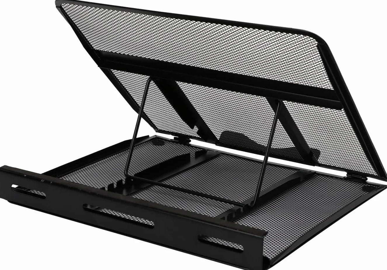 Amazon Basics Soporte Ergonómico Ventilado para Laptop, Ajustable en 7 Niveles, Malla de Acero para Enfriamiento, para Visualización y Tipeo Básico, Compatible con Laptops de 10 a 17,3 Pulgadas, Negro