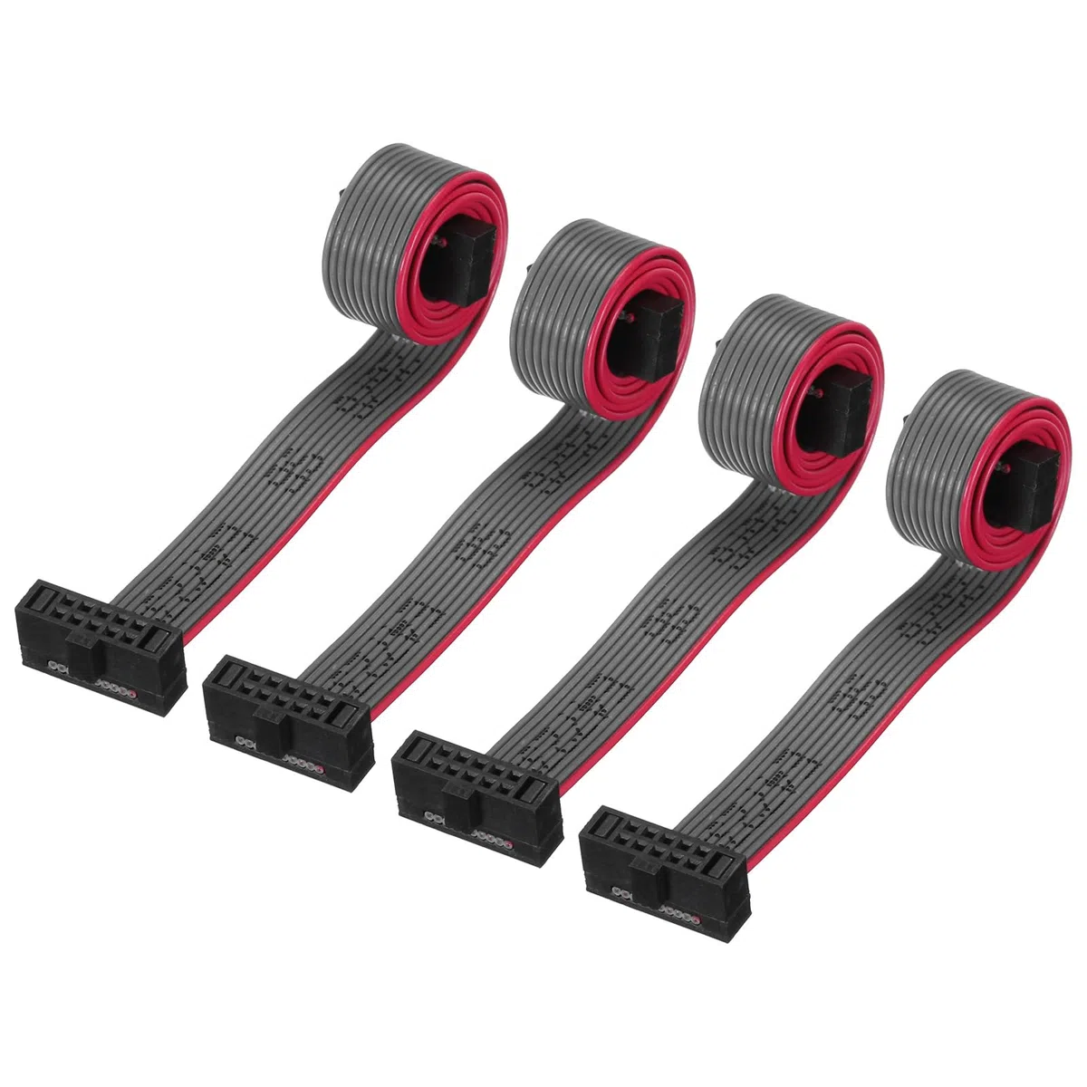 QUARKZMAN Cable de Cinta Plana IDC de 10 Pines, Paso de 1,27 mm, Conector FC a FC, Cable de Puente Gris de 20 cm de Longitud para Computadora, Pantalla LED, DVD, 4 Unidades