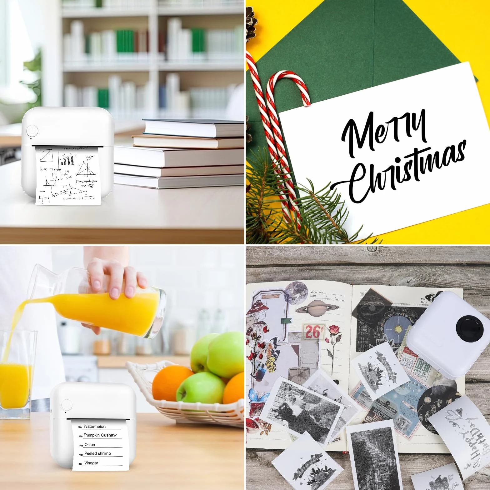 GuKKK Mini impresora, impresora fotográfica portátil, mini impresora fotográfica inalámbrica, impresora térmica para smartphone, impresora Bluetooth, para ayuda de aprendizaje, notas de aprendizaje