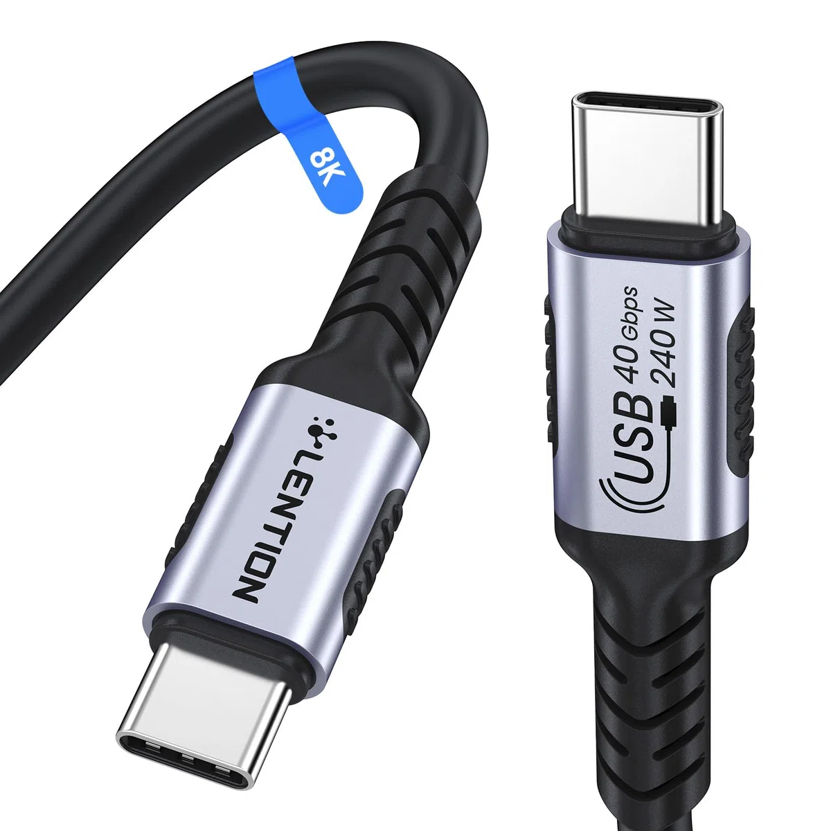LENTION Cable Thunderbolt 4, USB C a USB C Cable con 40Gbps Transferencia de Datos y 240W Carga, Soporte 8K@60Hz/4K@120Hz, para MacBook Pro, iPhone 16, iPad Pro, Hub, Docking Station (1.2m, Gris)