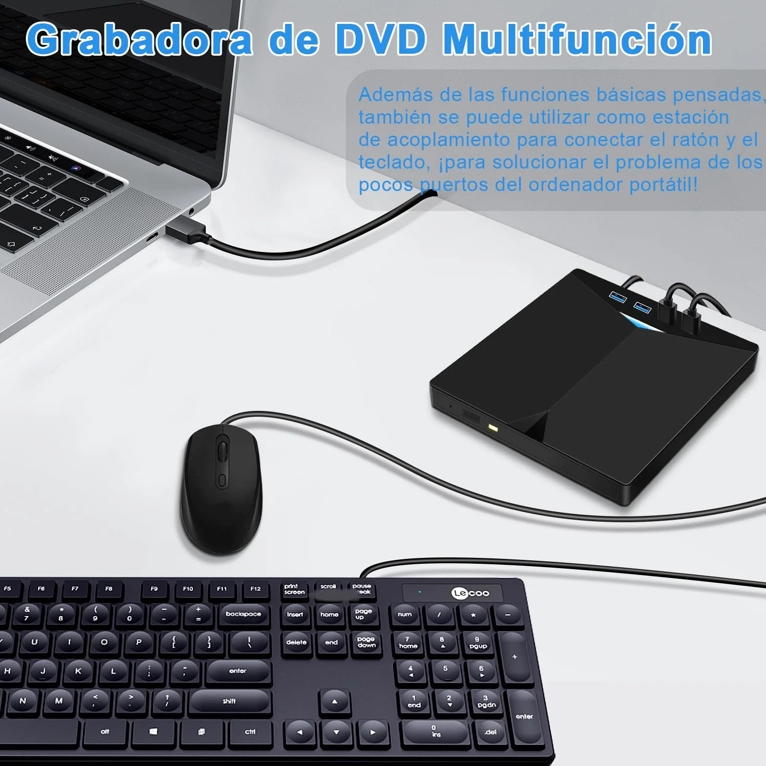 Lector CD Externo para PC, Superdelgado Grabadora DVD Externa Unidades USB 3.0 y USB-C Portátil -RW/ROM Estable para Laptop, Desktop, Windows XP/7/8/10/11/Vista/Linux/MacOS