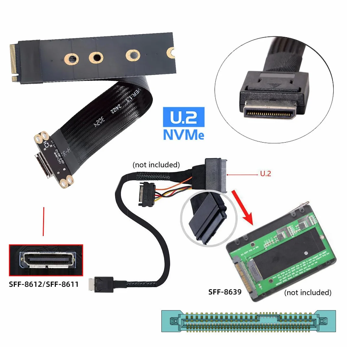 Cable host 2280 NGFF PCI-E4.0 M.2 M-key a Oculink SFF-8612 SFF-8611 de 15 cm para NVME U.2 SSD Egpu