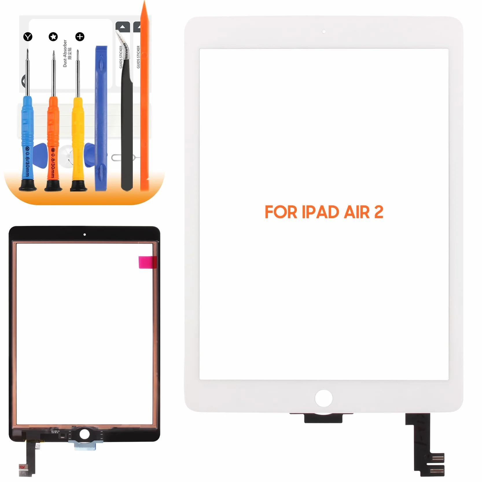 AGCUT pantalla táctil para iPad aire 2 pantalla táctil para iPad aire 2nd generación A1566 A1567 9.7 pulgadas digitalizador panel de cristal con reparación kit (no pantalla LCD)
