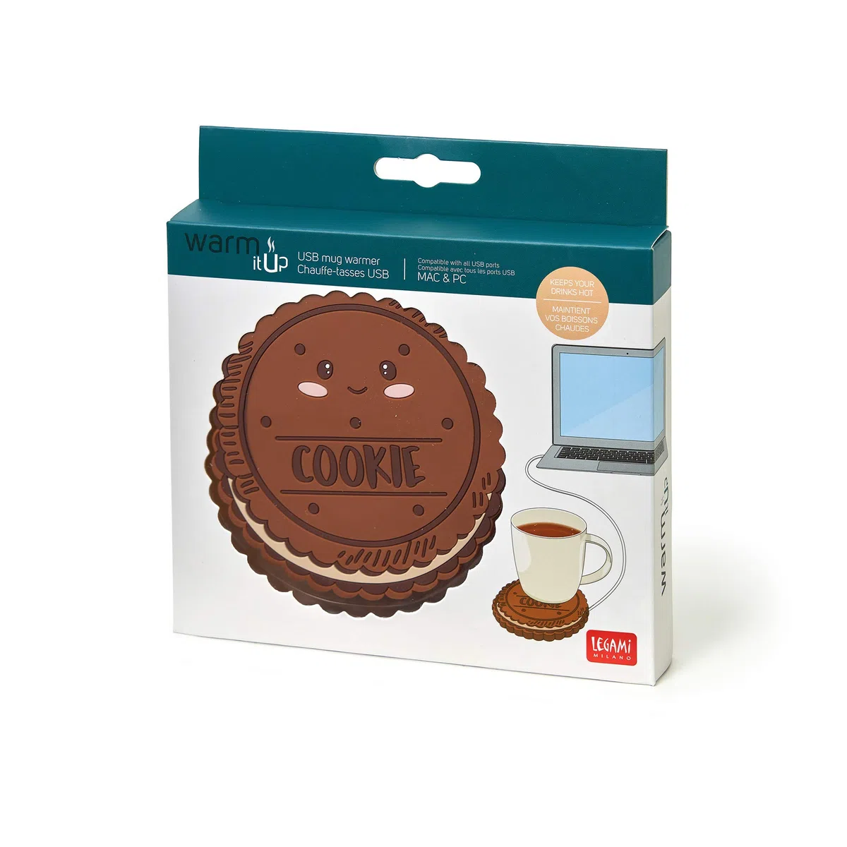 Legami - Calienta Taza USB, Warm it up, 10 x 10 cm, de Vinilo, Ideal para Tazas y Vasos con Fondo Plano, Entrada USB, Tema Cookie