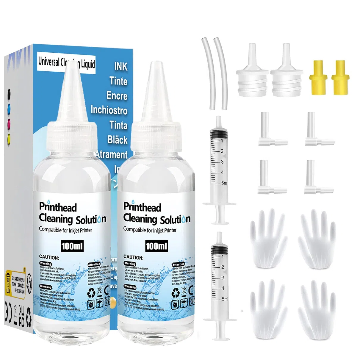 200ml Kit Limpieza Cabezales Impresora, Limpiador de boquillas para Limpiar los Cabezales de impresoras de Inyección de Tinta Epson, Canon, HP, Lexmark, Brother