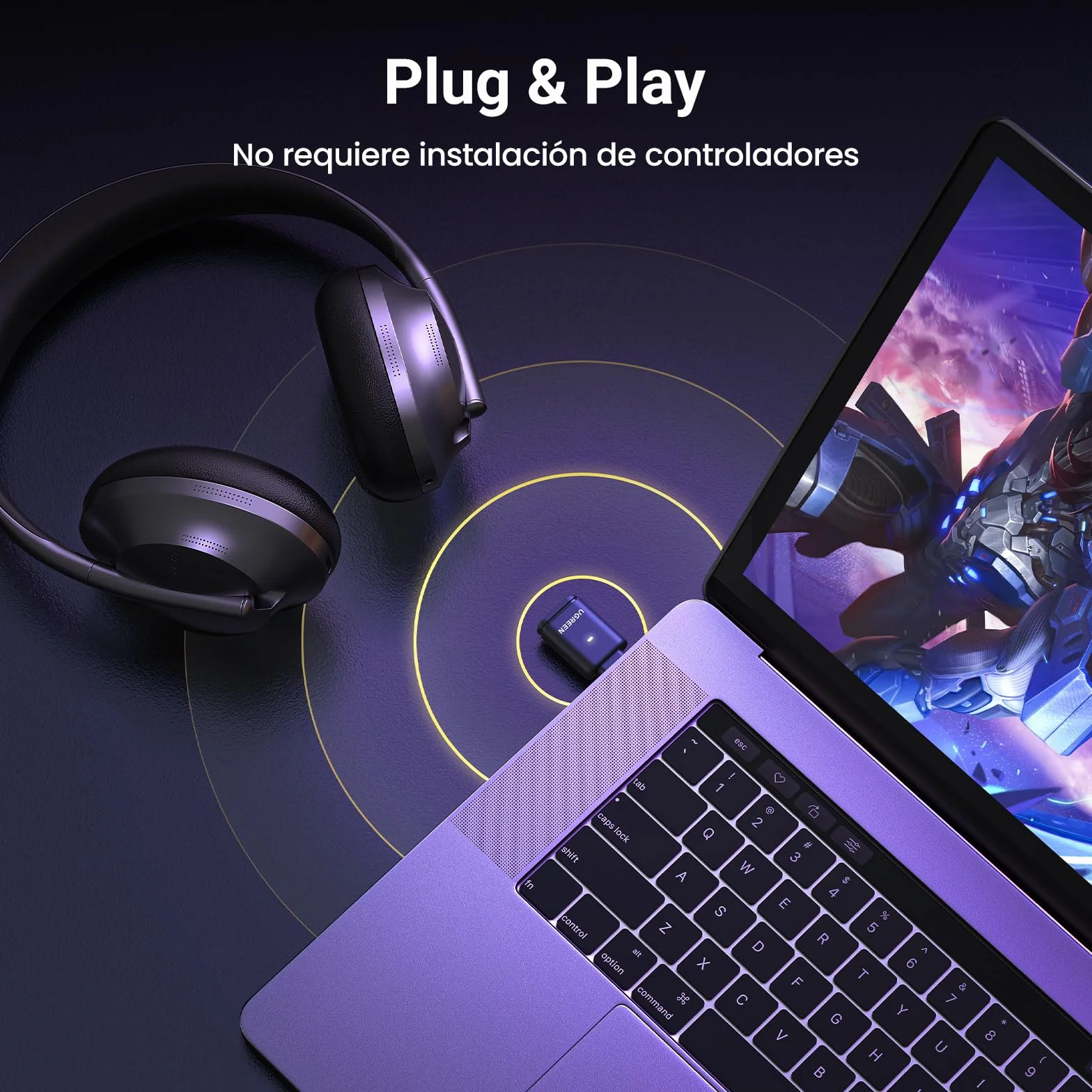 UGREEN USB C Transmisor Bluetooth 5.3 Adaptador de Audio aptX AD HQ Adaptativo Baja Latencia Type C para Switch 2 PS4 PS5 Pro Consola de Juegos PC Mac Plug Play