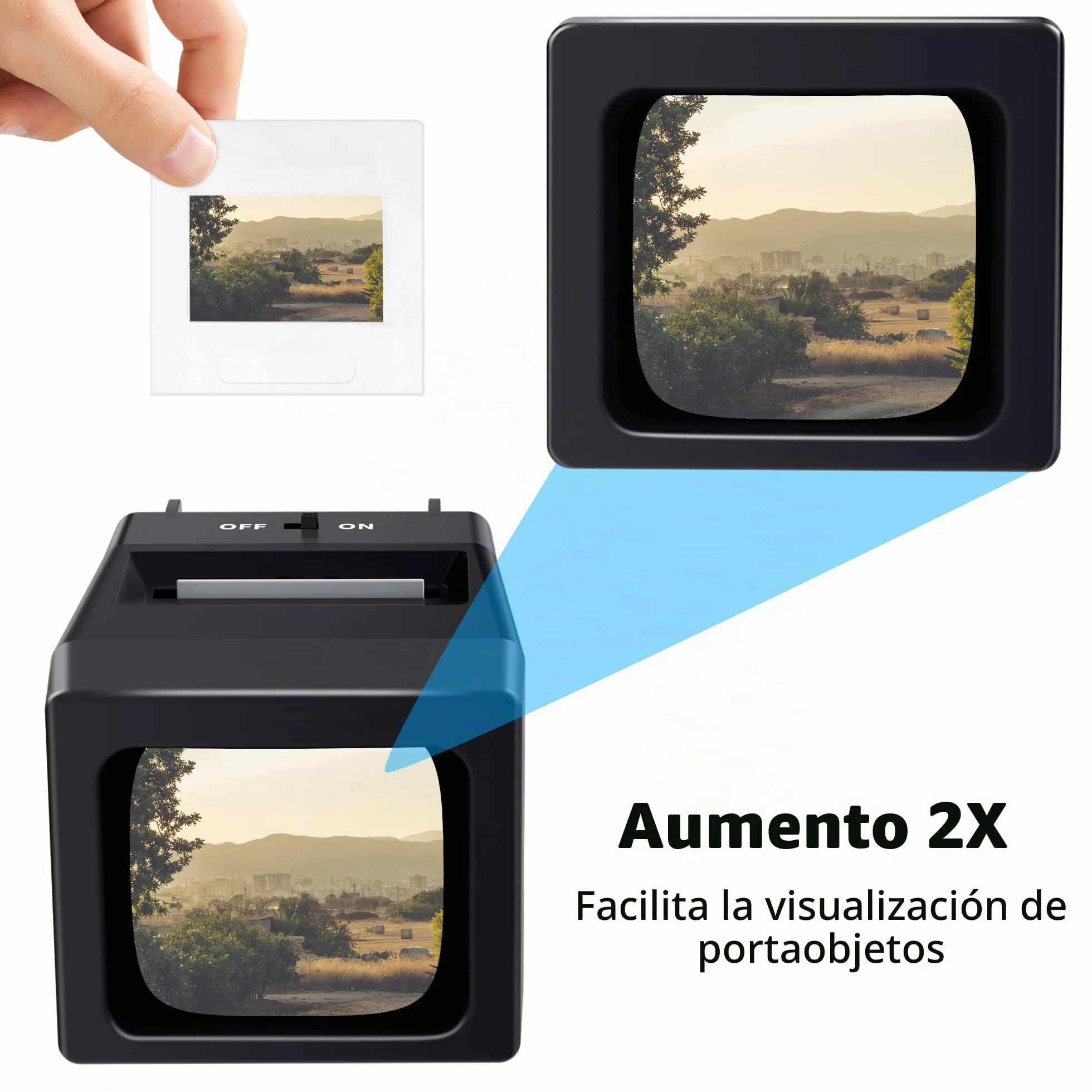 Proyector de Diapositivas de 35 mm y Visor con 2 aumentos y iluminación LED para Diapositivas Antiguas y Negativos de 35 mm (Incluye 2 Pilas AA)
