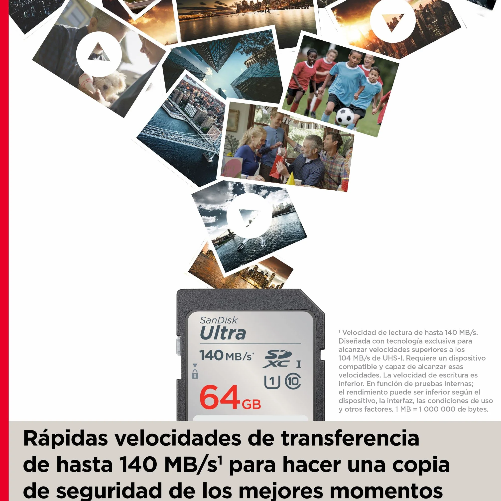 SanDisk 64 GB Ultra SDXC Tarjeta, con hasta 140 MB/s, rendimiento de apps A1, UHS-1, Clase 10, U1