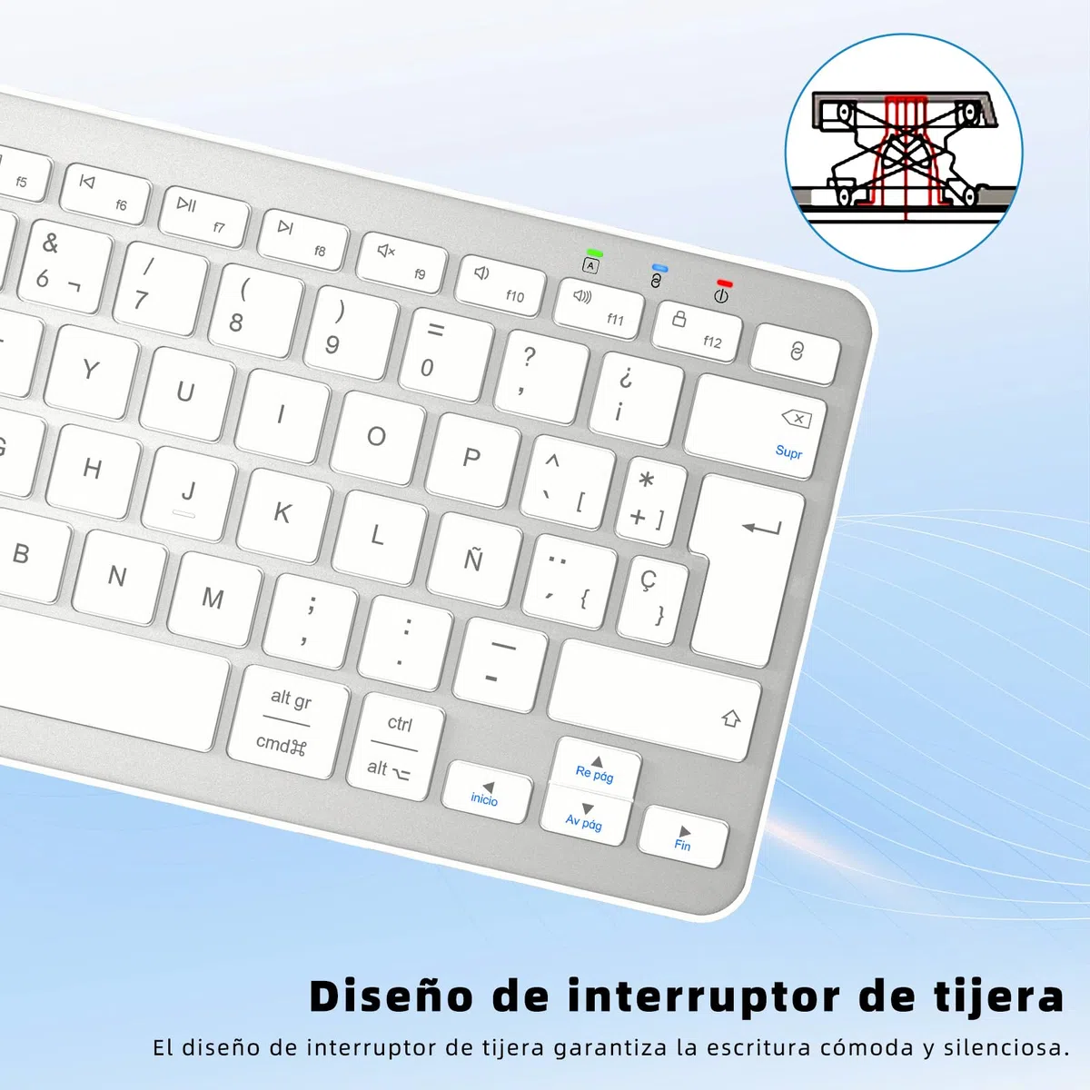 Teclado Bluetooth Español para iPad, iPhone, Tablet Samsung, Compatible con Todos los Dispositivos con Bluetooth de iOS, Android, Windows, Blanco
