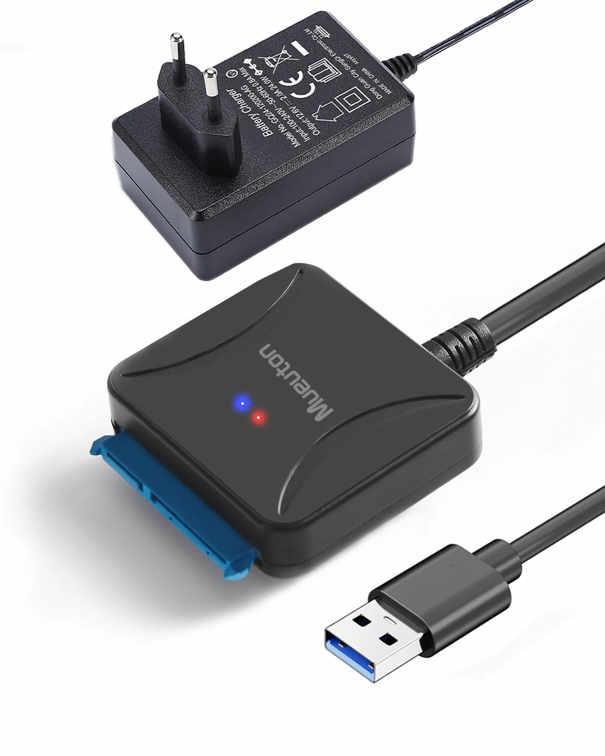 Cable SATA a USB 3.0, Cable adaptador de disco duro SATA III para HDD/SSD de 3,5/2,5 pulgadas con adaptador de corriente de 12 V/2 A compatible con UASP
