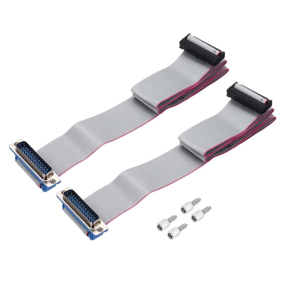 sourcing map 2 cables planos de 26 pines, color gris, DB25 macho a FC-26P, paso de 2,54 mm, 50 cm de longitud, cable de puerto serie DB para computadora, pantalla LED, DVD con 4 tornillos