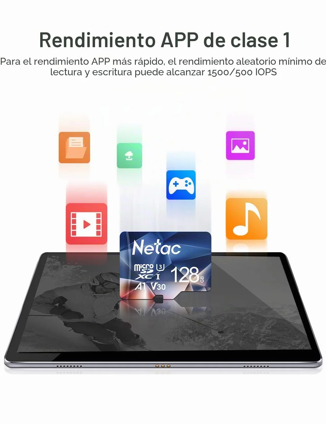 Netac 128 GB Tarjeta Micro SD MicroSDXC, Tarjeta MicroSDXC, A1, U3, C10, V30, UHS-I, hasta 100 MB/s de Lectura para Teléfono, Videocámara, Nintendo Switch, Teléfono Inteligente, Tableta