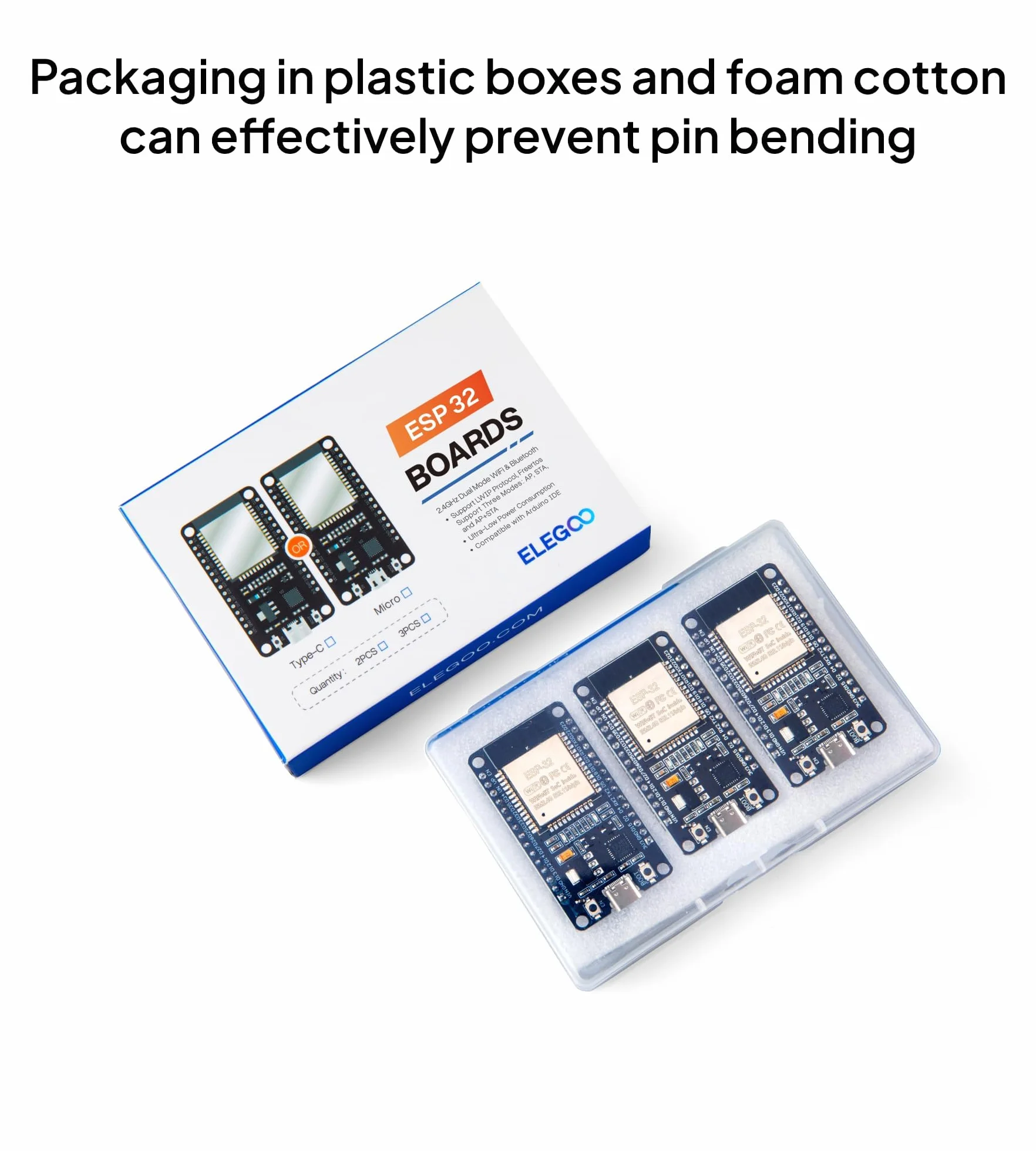 ELEGOO 3PCS Placa de Desarrollo ESP32 Type C-USB, Microcontrolador de Doble Núcleo WiFi+Bluetooth de Modo Dual a 2.4 GHz para Arduino IDE, MicroPython, NodeMCU, Compatible con Ap/STA/Ap+STA