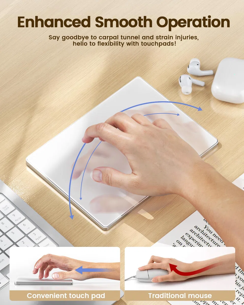 seenda Touchpad para Mac y Windows, Touchpad de Alta Precisión con Superficie de Vidrio y Base de Metal, Touchpad con Modo Doble con Cable para MacBook/PC/Portátil (Blanco)