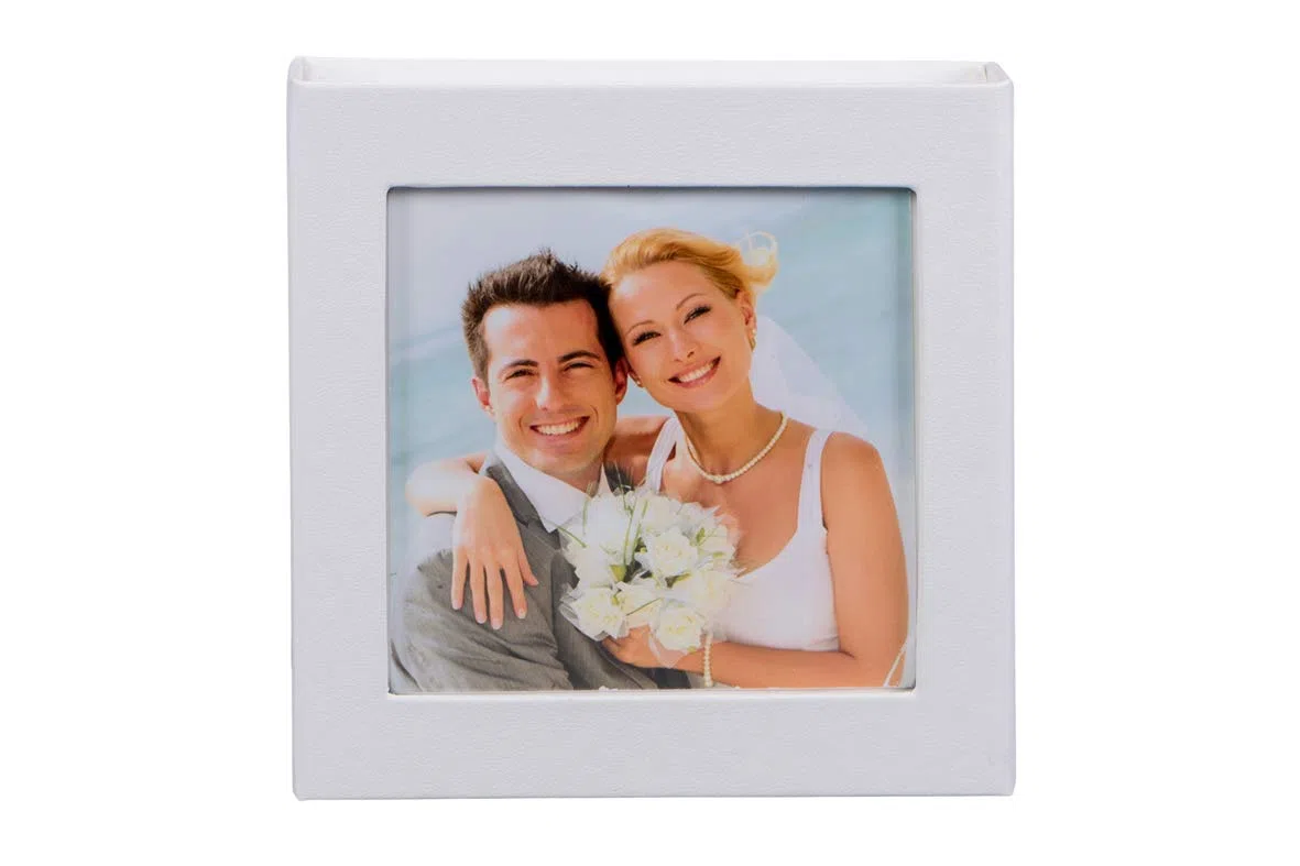 Boda USB Box con soporte de goma, color blanco
