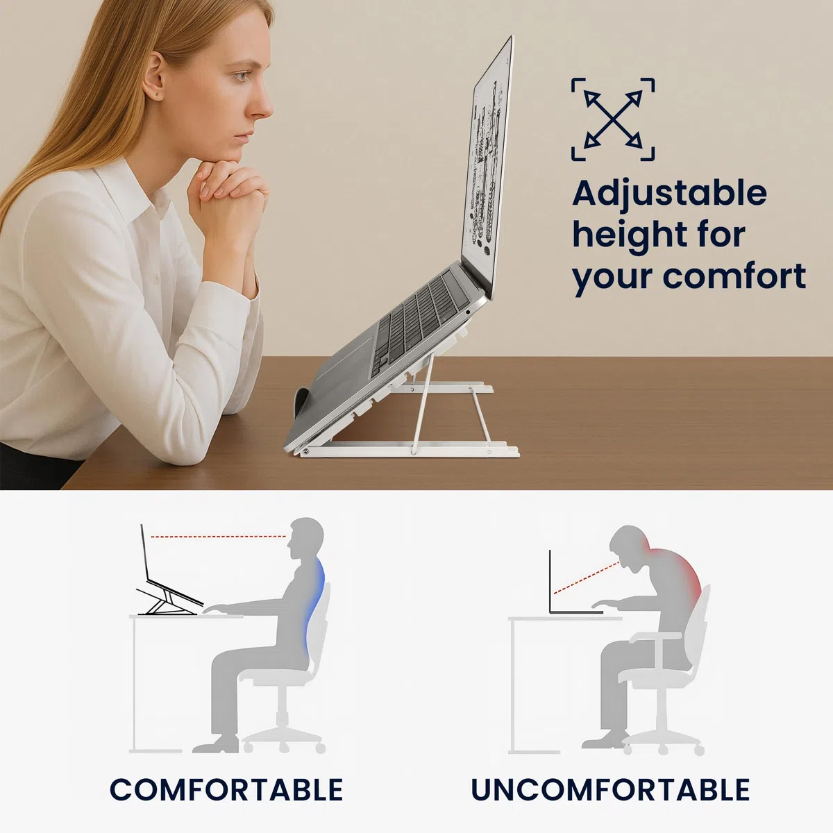 kwmobile Soporte Portatil Mesa 11 a 15,6" - Soporte Ordenador Portátil para Escritorio con 6 Alturas y Ventilación - Laptop Stand para Trabajar Estudiar y Gaming - Base Portatil Plegable