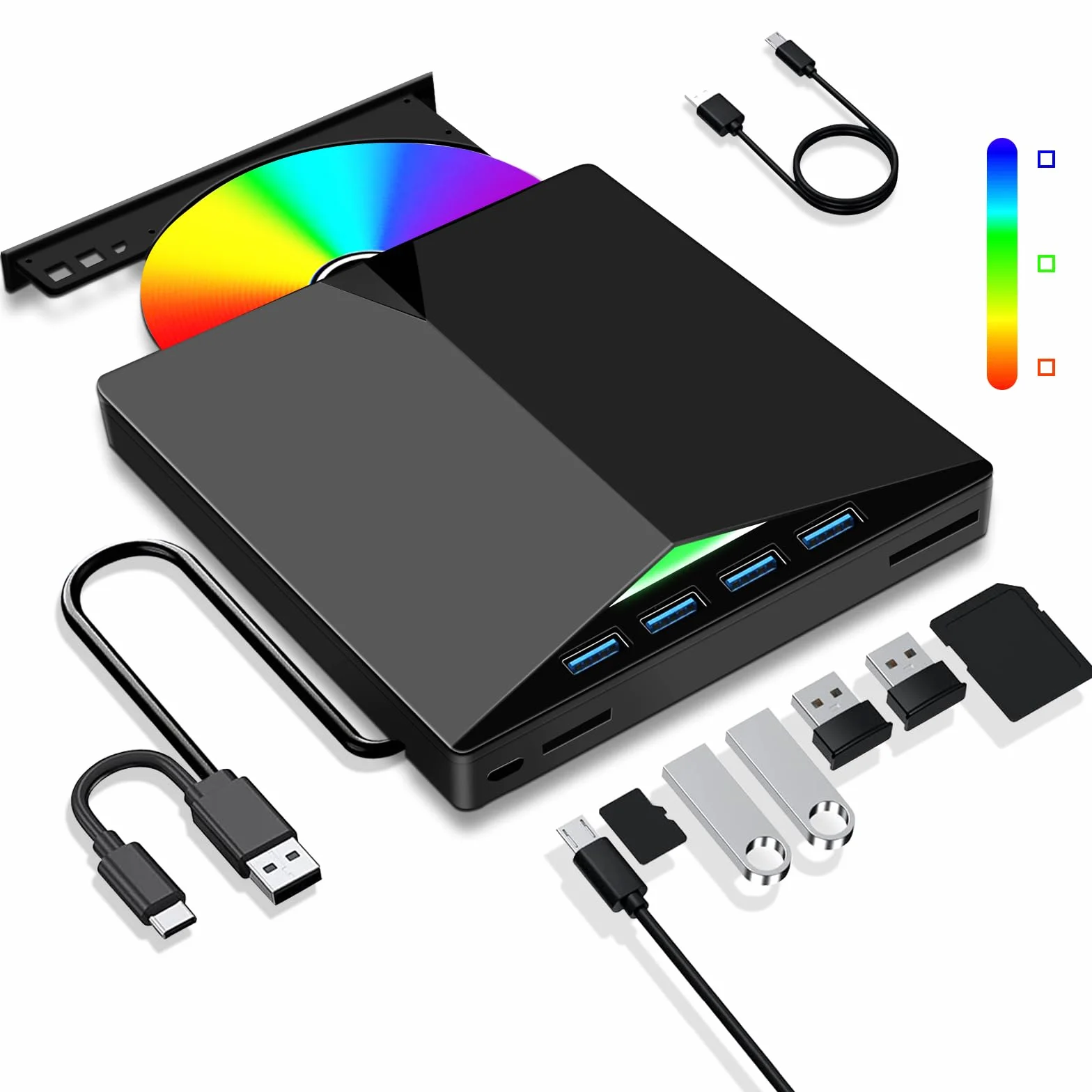 Lector CD Externo para PC, Superdelgado Grabadora DVD Externa Unidades USB 3.0 y USB-C Portátil -RW/ROM Estable para Laptop, Desktop, Windows XP/7/8/10/11/Vista/Linux/MacOS