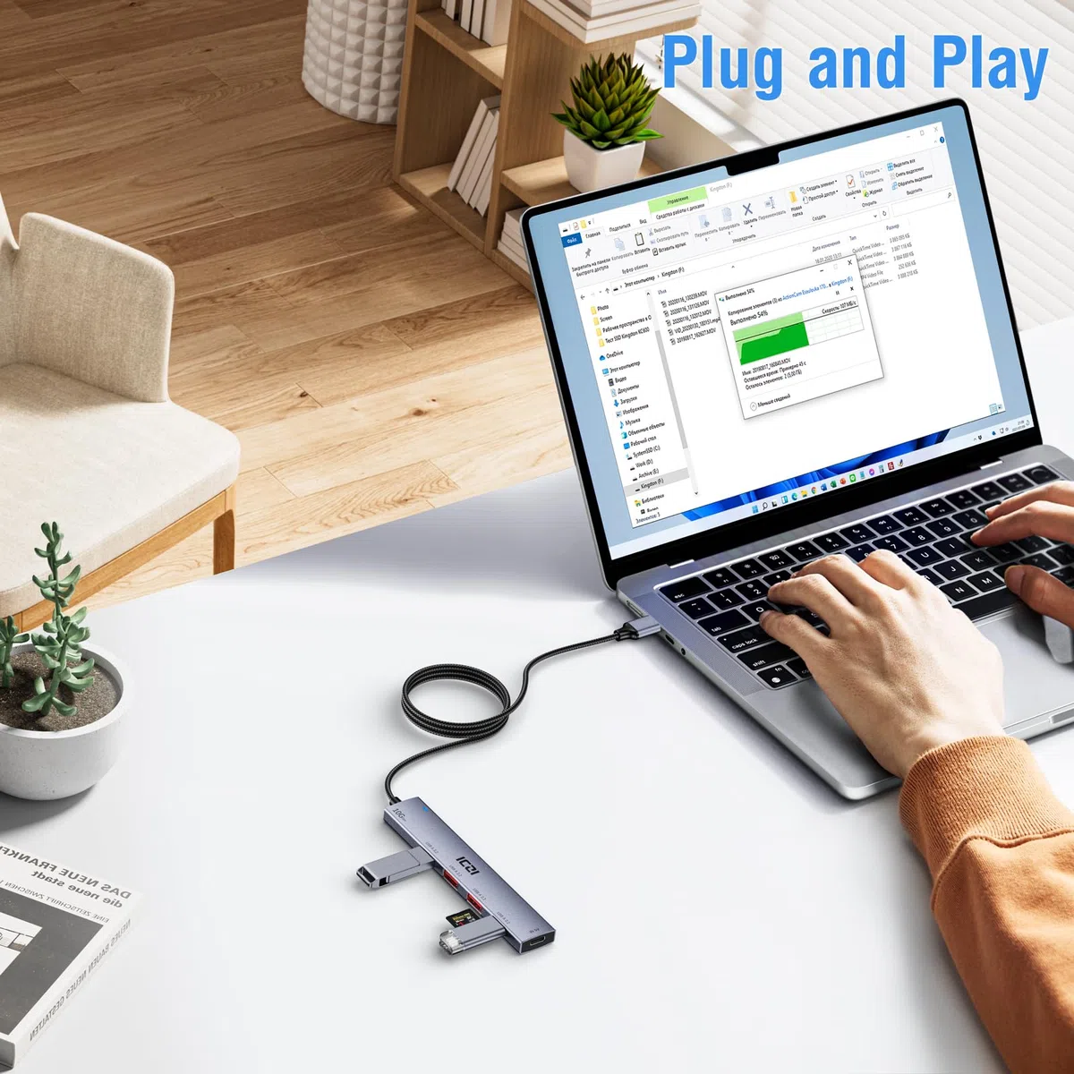 ICZI Hub USB 3.2 - Distribuidor de 4 Puertos 10 Gbps, Compatible con Mac Mini, iMac, portátiles y Ordenadores