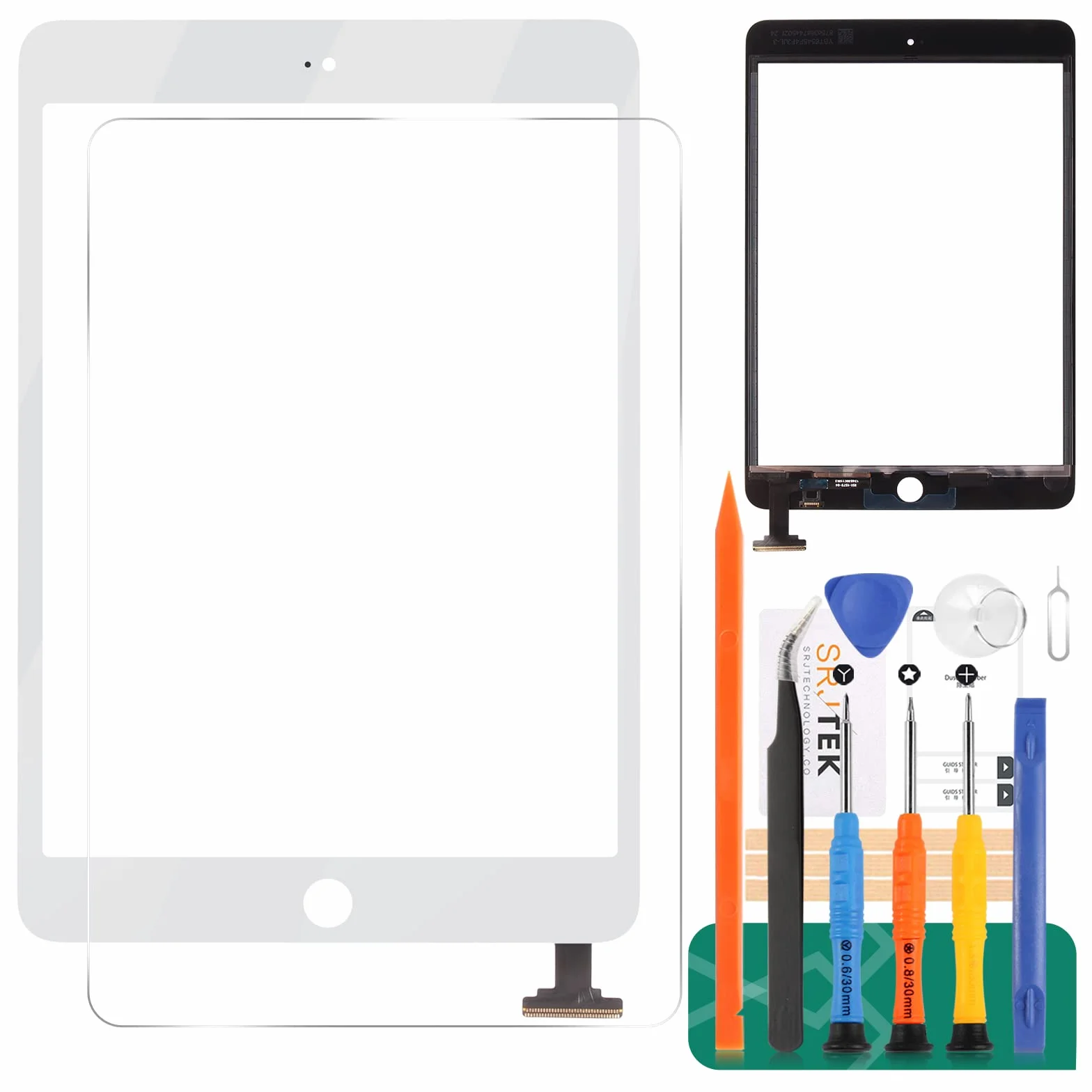 SRJTEK Reemplazo de Pantalla para iPad Mini 1 2 A1432, A1454, A1455, A1489, A1490, Lente de Cristal digitalizador de Pantalla táctil con IC Chip Flex Cable Assembly(Blanco)