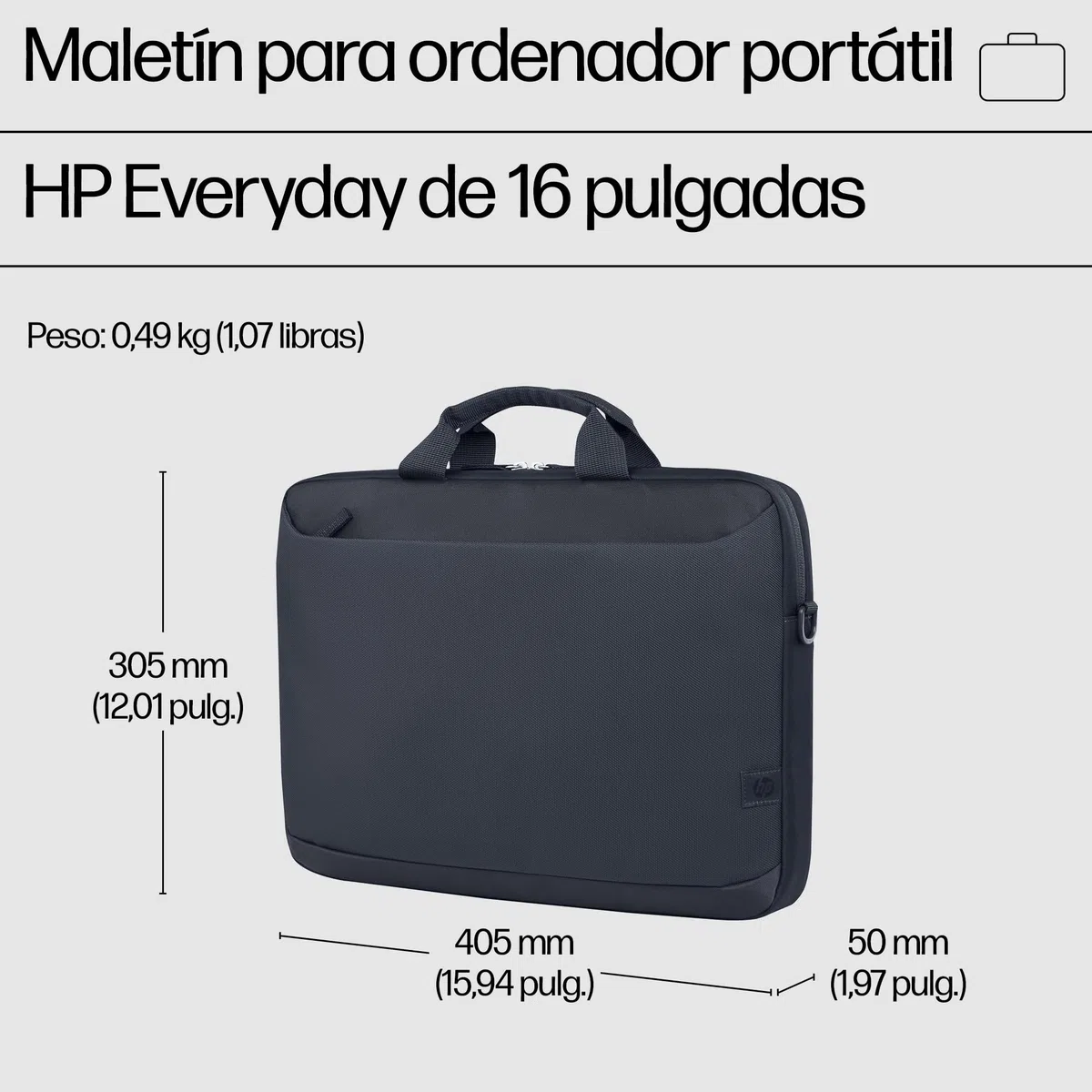 HP Maletín Everyday para Portátil de 16", Fabricado con Poliéster Reciclado 600D, 12L, Compartimiento Acolchado, Resistente al Agua, Correa de Hombro Extraíble, Gris