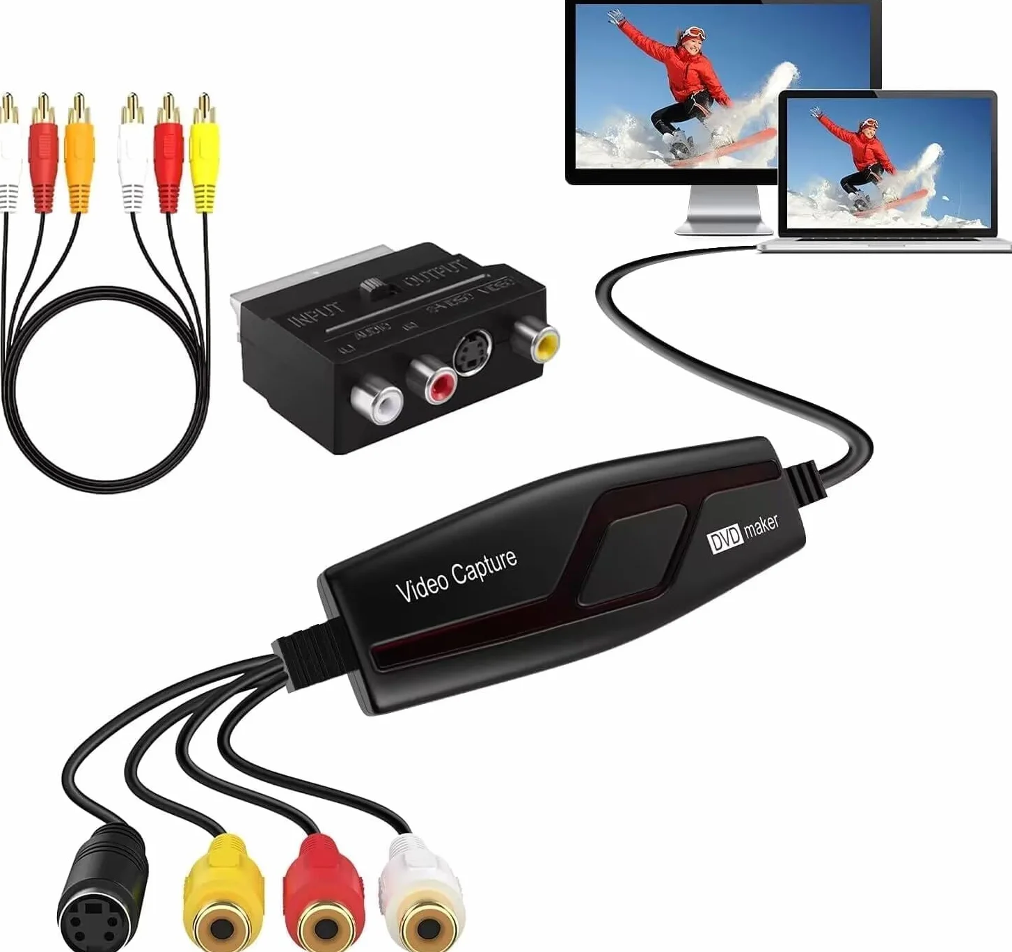 Tarjeta de Captura vídeo capturadora de vídeo USB 2.0,convertidor de Video a RCA a USB, convierta VHS VCR Hi8 Mini DV a Digital,para PC,TV,cámara de Video,Compatible con Mac OS X o