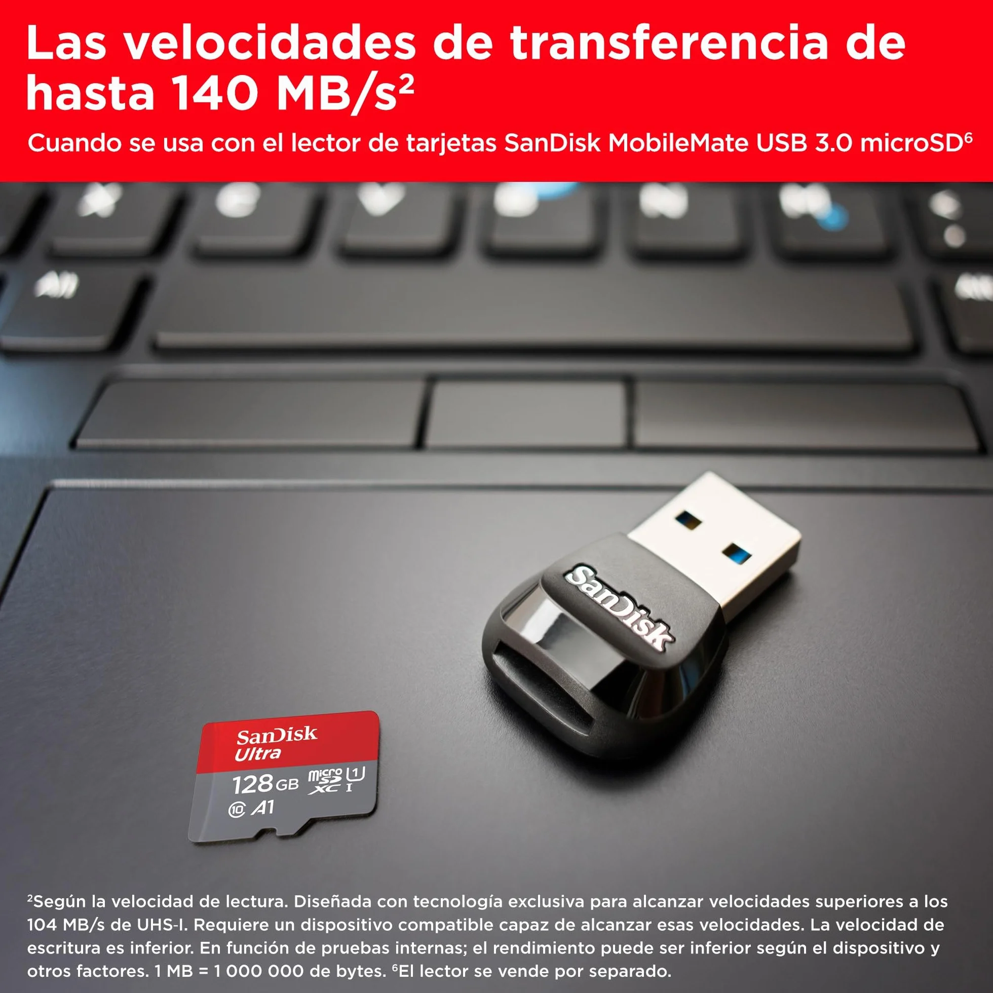 SanDisk 128GB Ultra, Tarjeta de memoria microSDXC, hasta 140 MB/s + adaptador SD, con Clase A1 de rendimiento de las aplicaciones, UHS-I Class 10 U1