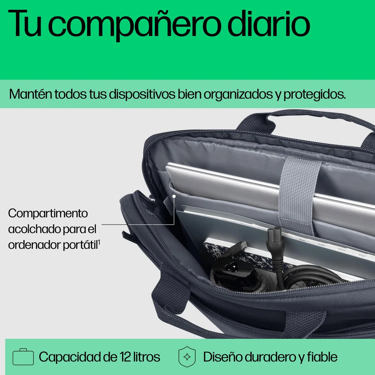 HP Maletín Everyday para Portátil de 16", Fabricado con Poliéster Reciclado 600D, 12L, Compartimiento Acolchado, Resistente al Agua, Correa de Hombro Extraíble, Gris