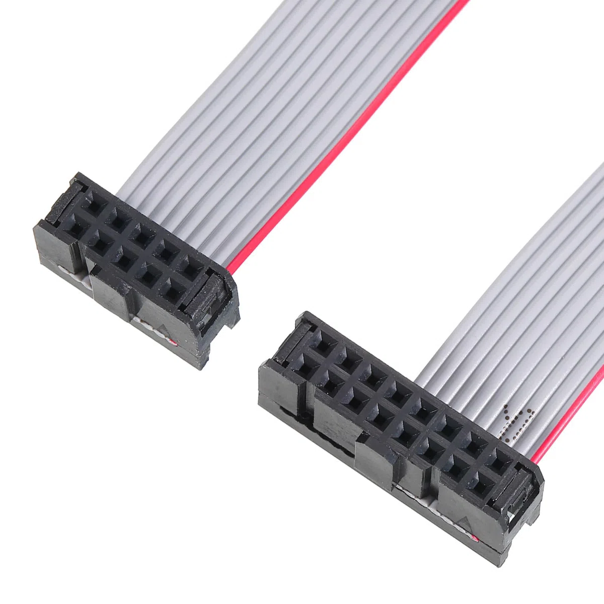 sourcing map 2 cables planos de 2,54 mm de paso IDC de 10 a 16 pines, conector hembra doble, cable plano de 30 cm, color gris