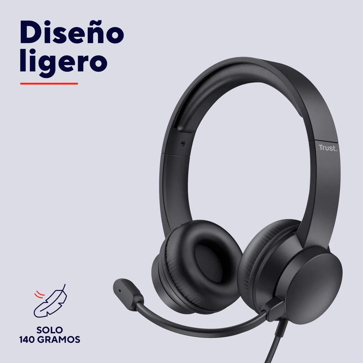 Trust Roha II USB Auriculares con Micrófono PC Ligero On Ear, Diadema Ajustable, Control de Volumen Supraaural, Cable de 1,8 m, Cascos per Oficina Ordenador Portátil Laptop Zoom Teams - Negro