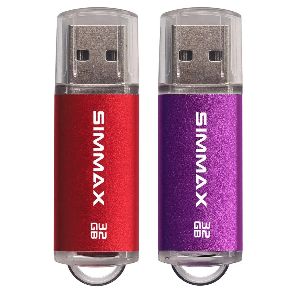 Memorias USB 2 Piezas 32GB USB 2.0 Stick Flash Drive Pendrives Almacenamiento Datos por SIMMAX (32GB Rojo Púrpura)
