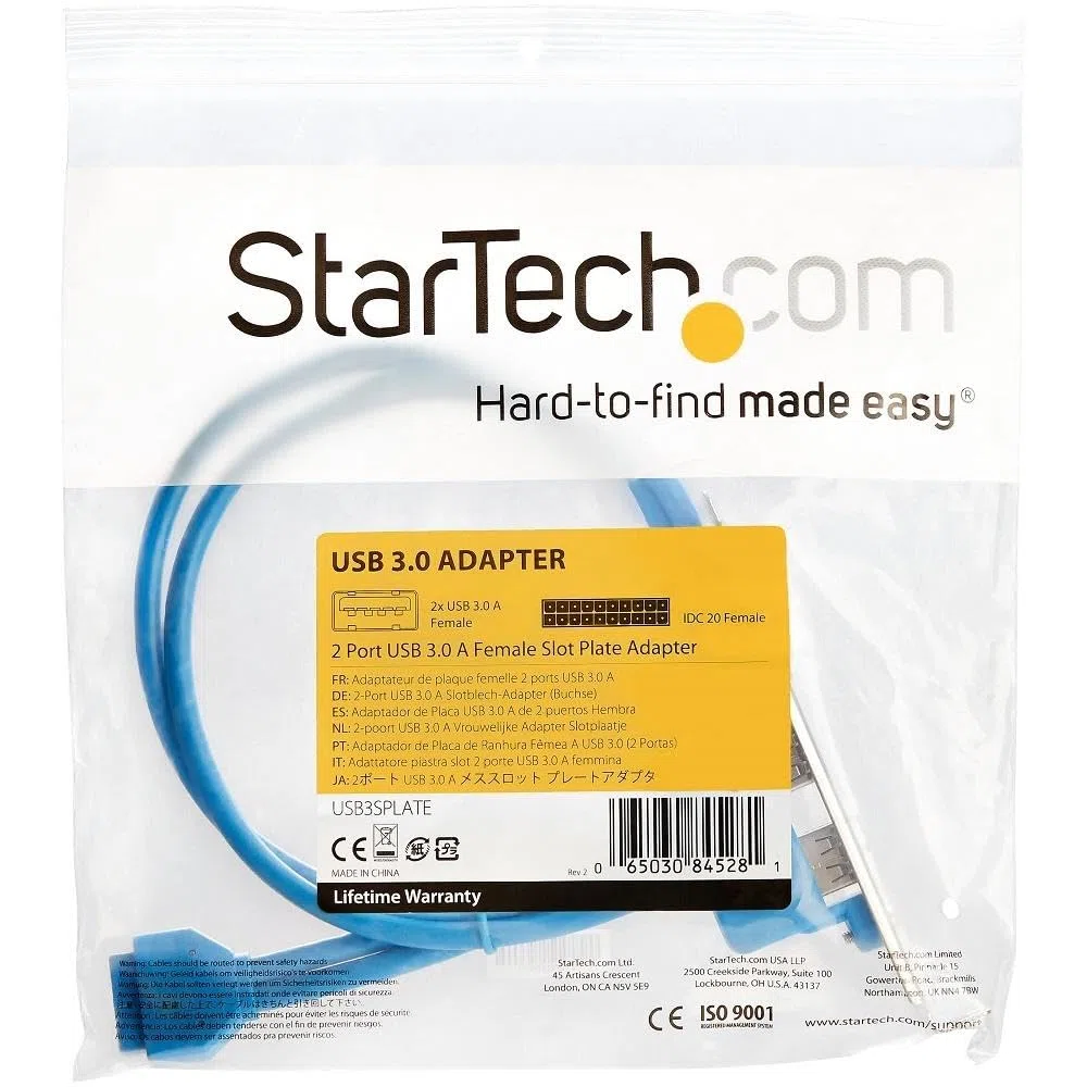 StarTech.com USB3SPLATE - Cabezal de 2 Puertos USB 3.0 SuperSpeed con conexión a Placa Base (2 x USB 3.0 A Hembra, IDC 20 Pines Hembra)